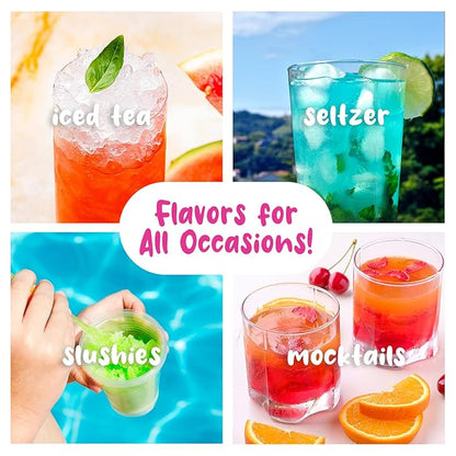 Hawaiian Shaved Ice Syrup Assortment with 6 - 16oz Bottles, 50 Snow Cone Cups, Spoon Straws, and Pouring Spouts. Flavors: Tiger’s Blood, Pina Colada, Blue Raspberry, Grape, Cherry, Lemon-Lime