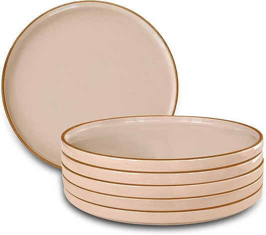 Mora Ceramic Flat Dinner Plates Set of 6, 10.5 in High Edge Dish Set - Microwave, Oven, and Dishwasher Safe, Scratch Resistant, Modern Dinnerware- Kitchen Porcelain Serving Dishes - Chai