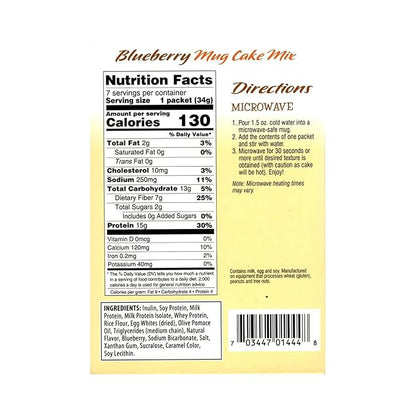 FITWISE - High Protein Mug Cake Mix, 15g Protein, Low Calorie, Low Net Carbs, Low Fat, High Fiber, Gluten Free, Ideal Protein Compatible, 7 Servings Per Box (Blueberry)