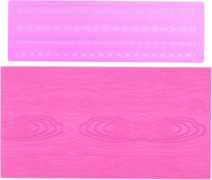 Embossing Lace Fondant Molds, Woodgrain Fondant Mats Molds, Silicone Molds for Cake Decorating set of 2