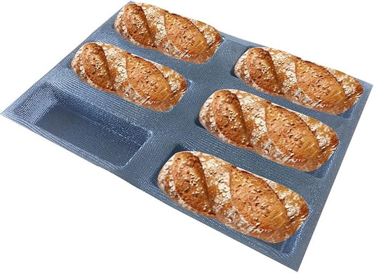 Bluedrop Silicone Bread Forms Square Shape Bread Molds Non Stick Bakery Trays Silicone Coated Fiber Glass 6 Caves Rectangle Moulds