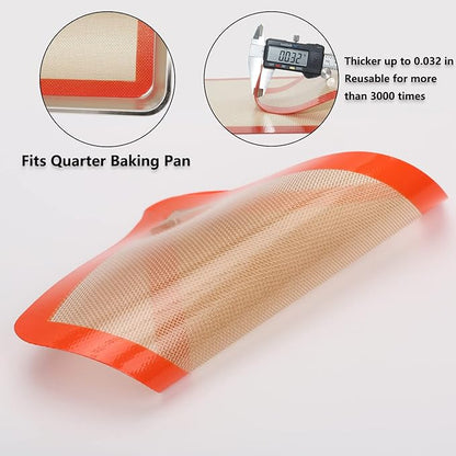 Quarter Sheet Silicone Baking Mats, 7-7/8"x 11-4/5" Food Grade Liquid Silicone Mats, Non-Stick Reusable Cookie Sheet Liners for Quarter Bake Pan for Cake/Toast/Pastry/Cookie/Bun/Bread(2PCS)