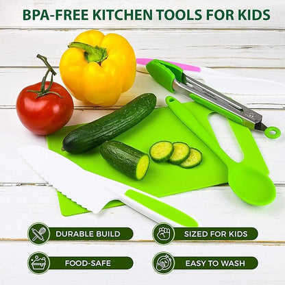 KEFF Kids Kitchen Set for Cooking & Baking with Recpie Book - Kids Knife Set for Real Cooking, Montessori Kitchen Tools for Toddlers - Real Utensils with Cutting Board and Knifes BPA-Free