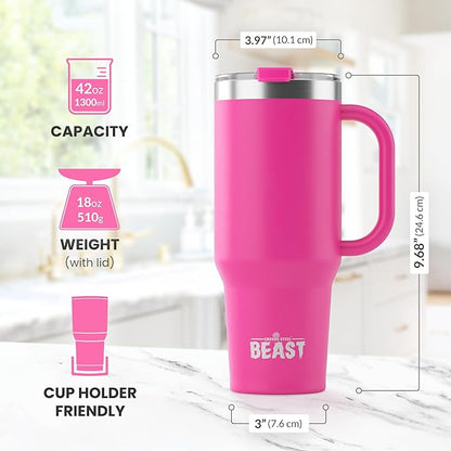 Beast 42 oz Tumbler Stainless Steel Vacuum Insulated Coffee Ice Cup Double Wall Travel Flask (Cupcake Pink)