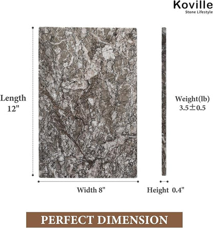 Koville Natural Marble Cutting Board for Kitchen Pastry Bread, 12" x 8" Real Stone Slab Marble Cheese Board for Counter, Decorative Boards Serving Boards for Home Kitchen(Morocco-Zagora Gray)