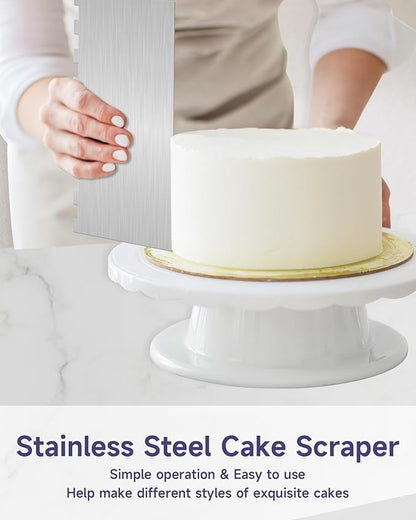 9 Inch Metal Cake Scraper Set of 2, Stainless Steel Cake Scraper Smoother Double Sided Patterned Edge for Icing Smoother,Tall Cake Scraper, Cake Combs for Buttercream