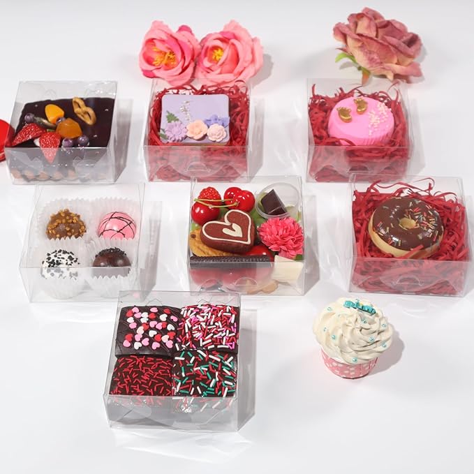RomanticBaking 50PCS 5x5x2 Inches Full Clear Bakery Boxes Chocolate Covered Strawberries Boxes,Mini Cake, Cookies,Macaron,Pie, Cakesickle &More