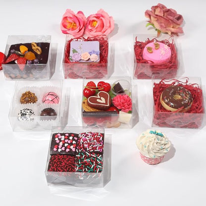 15PCS 5x5x2 Inches Full Clear Chocolate Covered Strawberries Boxes Cookies Boxes Mini Bundt Cake Pie Cinnamon Roll Treat Boxes Chocolate Truffle Box Party Wedding Favor