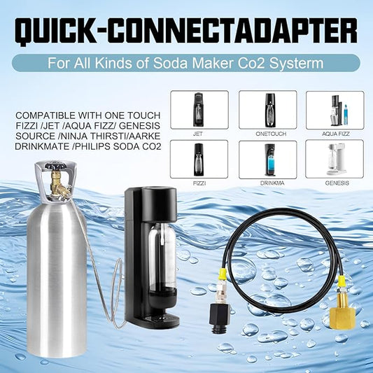 Soda Maker CO2 Quick Adapter with Hose, CO2 Cylinder CGA320 Threaded Refill Compatible with Fizzi Onetouch Jet AQUA FIZZ Blue Cylinder Soda Machine Series (36inch)