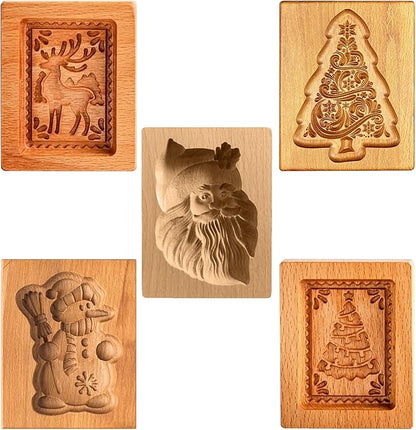 Wooden Cookie Biscuit Mold, 3D Baking Embossing Craft Decorating Tool, Suitable for Halloween Thanksgiving Christmas Kitchen DIY
