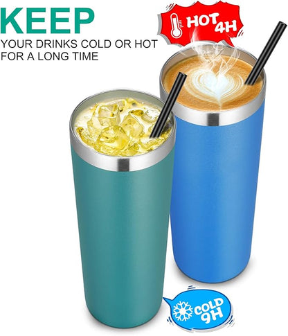 VEGOND Stainless Steel Skinny Tumbler, 20 oz Vacuum Insulated Tumbler with Lid and Straw, Double Wall Coffee Cup, Travel Mug for Cold Hot Drinks, Dark Green 1 Pack