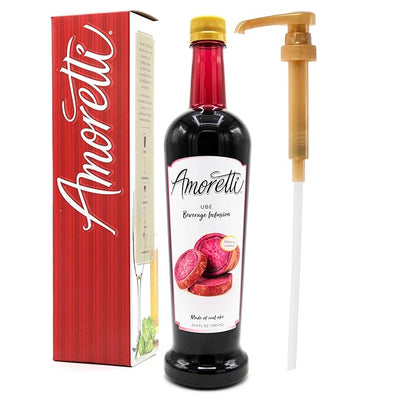 Amoretti - Ube Beverage Infusion, 94 Servings Per Bottle (750 ml) - Drink Mix & Water Enhancer with Pump for Flavoring Cocktails, Waters, Teas, and other Beverages, Preservative Free