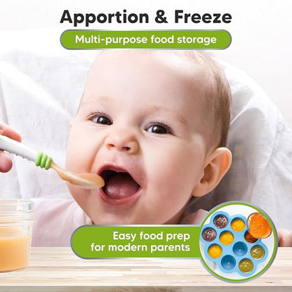 KeaBabies Silicone Food Freezer Trays with Lid, 2oz x 10 Pods Baby Food Storage Containers, Easy Puree Meal Prep, Breast Milk Silicone Freezer Molds, Dishwasher, Microwave Safe, BPA-Free (Misty Blue)