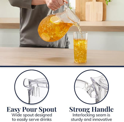 US Acrylic 72oz Acrylic Clear Acrylic Pitcher with Lid, Reusable, BPA-free, Indoor and Outdoor Pitcher for Water, Lemonade, Juice, and Soda Pop