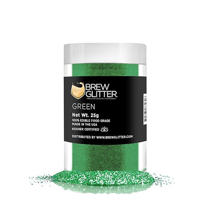 Green BREW GLITTER Edible Glitter For Drinks, Cocktails, Beer, Garnish Glitter & Beverages | KOSHER & HALAL Certified | 100% Edible & Food Grade | Vegan, Gluten, Nut Free (25g, Green)