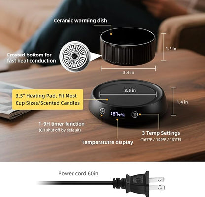 Mug Warmer for Desk, Electric Coffee Cup Warmer 8H Auto Shut Off Candle Warmer for Home Office, Smart Tea Beverage Coffee Warmer with 3 Temperature Setting, Wax Melt Warmer Scented Oil Wax Cube Melter