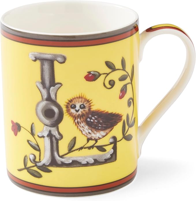 Spode Kit Kemp 12oz Mug, L lnitial - Fine China Coffee Cup with Floral Alphabet Design, Custom Letter Mug for Unique Gift Giving - Personalized Kitchen Drinkware, Dishwasher Safe & Stylish