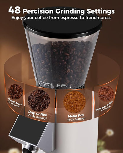 Tuni E2 58mm Dual Boiler Espresso Machine and G1 Ivory 48 Grinding Settings Conical Burr Coffee Grinder with Bottomless Portalfilter Combo (E2 with Upgrade Kit)