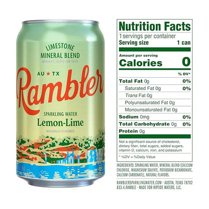 AUTX RAMBLER Sparkling Water, Texas Limestone Mineral Blend, Variety Pack (Original, Lemon-Lime, Grapefruit), 12-Ounce Cans, One 8-Pack Each x 3 Flavors (24 Cans Total)