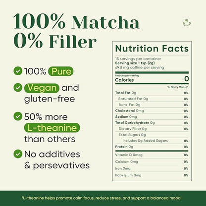 Venture Pal 100% Pure Premium Ceremonial Grade Matcha Powder, First Harvest Green Tea Powder - First Harvest, Vegan, Gluten-Free, No Additives, (30g/1.06oz）