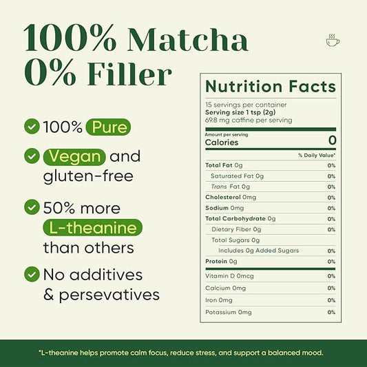 Venture Pal 100% Pure Premium Ceremonial Grade Matcha Powder, First Harvest Green Tea Powder - First Harvest, Vegan, Gluten-Free, No Additives, (30g/1.06oz）