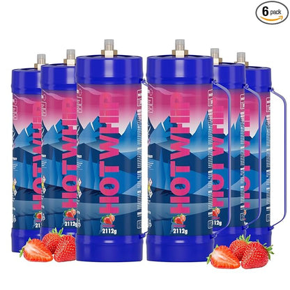 Whipped Cream Charger 2112g 3.3L Strawberry Flavor 99.99% Purity Premium Cream cartridge With Nozzle(6 Cylinders)