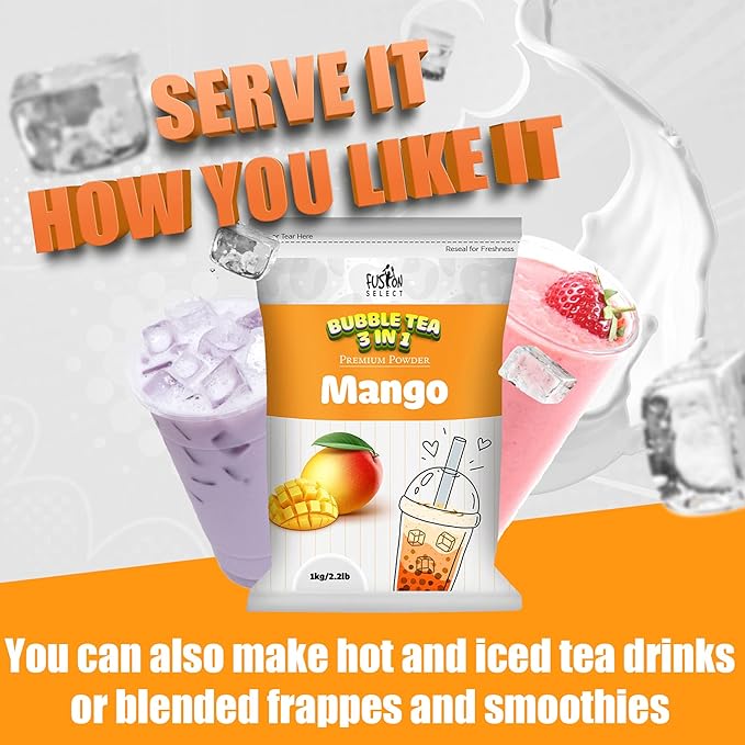 Fusion Select 2.2lb Boba Tea Powder Thai Tea Mix Flavored 3-in-1 Drink Powder with Cream & Sugar - Instant Pre-Mixed Beverage for Hot or Cold Blends or Yummy Frappes Bubble Tea