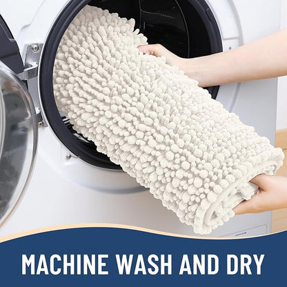 Arotive Luxury Chenille Bathroom Rug Mat, Extra Soft Thick Absorbent Shaggy Bath Rugs, Non-Slip Machine Wash Dry, Plush Bath Mats for Bathroom, Shower and Tub, 70x24, Ivory