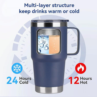 HASLE OUTFITTERS 20oz Tumbler Bulk with Lid, Stainless Steel Tumbler Bulk with Handle, Metal Insulated Travel Coffee Mug Set with Handle, Double Wall Vacuum Leak Proof Tumbler Cup, Navy 12 Pack