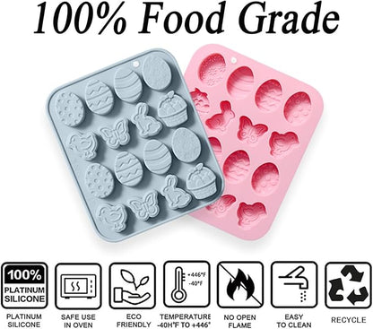Easter Silicone Candy Molds, 16 Cavity Mini Bunny Egg Butterfly Chick Chocolate Molds Design, Baking Molds for Making Jellies, Soft Candy, Ice Cubes, Wax Melts, Soaps, Resin etc Cake Decor Set of 2