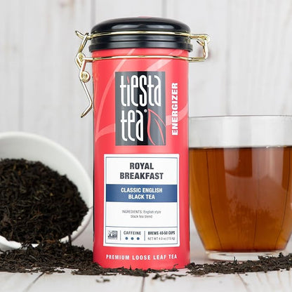 Tiesta Tea - Royal Breakfast, Loose Leaf, Classic English Black Tea, Premium High Caffeine Hot & Iced Blend, Brews Up to 50 Cups, 4oz Refillable Tin