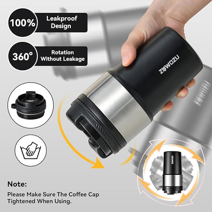 Insulated Travel Coffee Tumbler Mug - Ceramic Inner Wall Reusable Iced Coffee Cups Bottle with Lids, Stainless Steel Insulated Cold Brew Water Tumbler with Straw, BPA Free 16 Oz Water Bottle