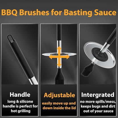 Geesta Adjustable Sauce Pot and Basting Brush Set, Long Stainless Steel Basting Brush for Cooking, Smoking, Fathers Day Grilling Gifts for Men Smoker Accessories, Large Capacity Grilling Tools, 2 Pack