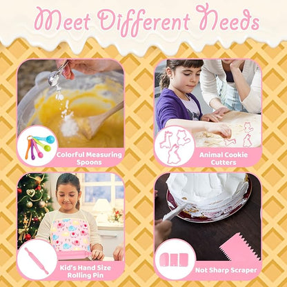 KAEGREEL Elephant Baking Chef Set for Kids, 26 Pcs Kids Cooking Set with Elephant Apron & Hat, Chef Supplies Kitchen Toys Dress Up Role Play Gifts for Girls Boys Aged 3-8