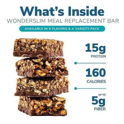 WonderSlim Meal Replacement Protein Bar, Cinnamon, 15g Protein, 20 Vitamins & Minerals, Gluten Free (7ct) (Pack of 2)