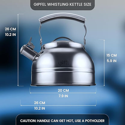 Whistling Tea Kettle Stovetop - Food Grade Stainless Steel Teapot for Stove Top with Ergonomic Handle for Gas, Induction, Electric Stovetops 2.3 Quart