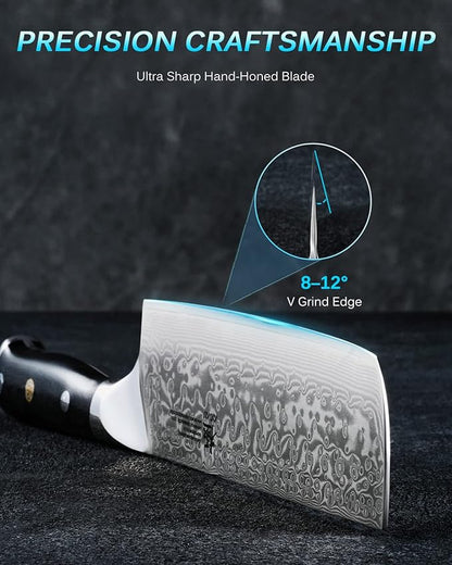 KYOKU Gin Series Nakiri Knife, 7" Vegetable Knife, Japanese VG10 Damascus Stainless Steel Kitchen Knife with Silver Ion Blade G10 Handle & Mosaic Pin, Professional Chef Knife for Veg Fruit Meat