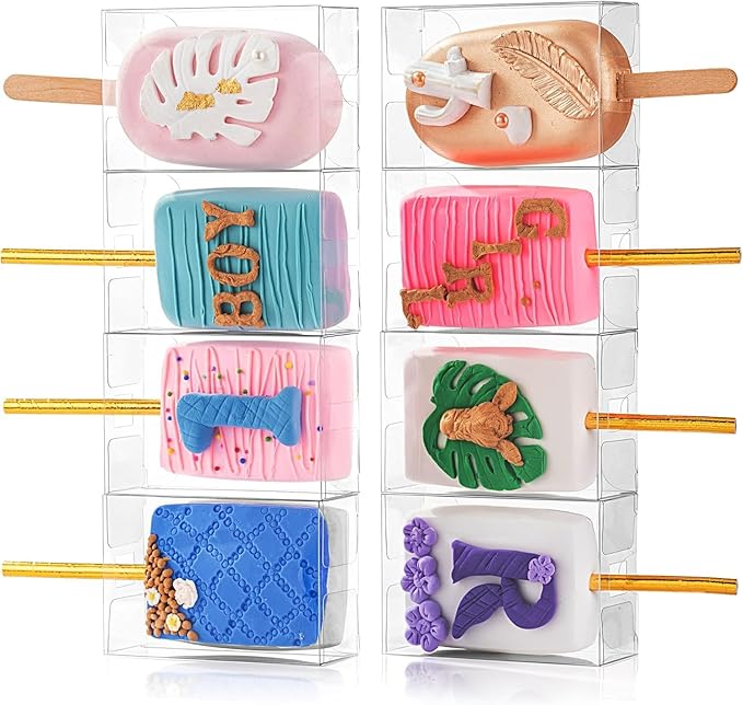 100 Pcs 3.5"x 2.4"x 1.38" Clear Treat Boxes for Cakes, Macarons, Small Treats, Gift Boxes - Perfect for Bridal Shower, Birthday Party, Wedding