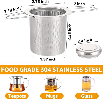 4 PCS Tea Strainer with Lid 304 Stainless Steel Tea Infuser Basket for Loose Tea Extra Fine Mesh Tea Diffuser Long Handle Tea Strainers Filters for Hanging on Teapots Mugs Cups