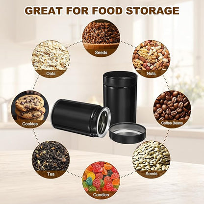 uxcell 2Pcs Round Tea Canisters, 5" x 3" Airtight Metal Tea Containers for Loose Tea, Coffee Beans, Spices - Durable, Compact, and Stylish Storage Tea Tin (Black)