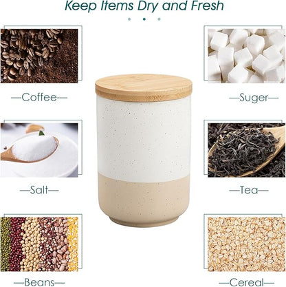 vancasso Sabine Ceramic Canister Set with Airtight Wood Lids - 4-Piece Small Kitchen Storage for Coffee, Sugar, Tea & Spices (18 oz Each) - Compact Countertop Jars