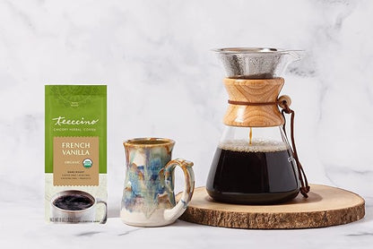 Teeccino Chicory Coffee Alternative – French Vanilla – Ground Herbal Coffee That’s Prebiotic, Caffeine-Free & Acid Free, Dark Roast, 11 Ounce