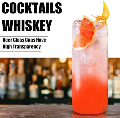 6 Pack 24oz Drinking Glasses Iced Coffee Cups Can Tumbler Glasses with Bamboo Lids and Straws Tumbler Glasses Cups Can Shaped Glass Gups Large Drinking Can Cups for Boba Smoothies Soda Juice Tea