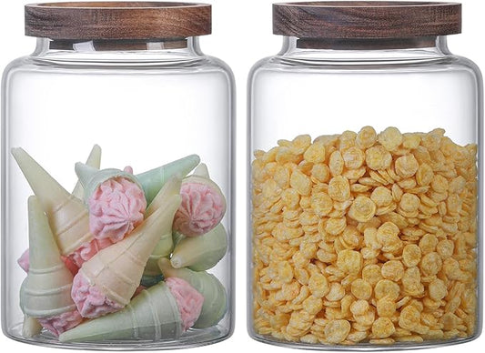 Vacuum Coffee Canister Glass Food Storage Jars With Airtight Lids Borosilicate Glass Coffee Canister Container for Coffee Beans & Grounds Tea Sugar Spices Kitchen (40oz（1200ml)-2 pack