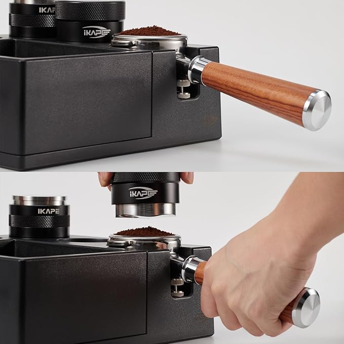 IKAPE Espresso Knock Box, Espresso Coffee Organizer Box Fit for Storage 51, 54, 58MM Espresso Tamper, Distributor, Portafilter & Puck Screen Accessories, Plastic Station Base(Black)