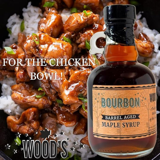WOOD'S Vermont Bourbon Barrel Aged Maple Syrup – Premium Maple Syrup with Rich Flavor & Subtle Bourbon Notes – Ideal for Pancakes, Desserts, and Cocktails – 8.45 oz