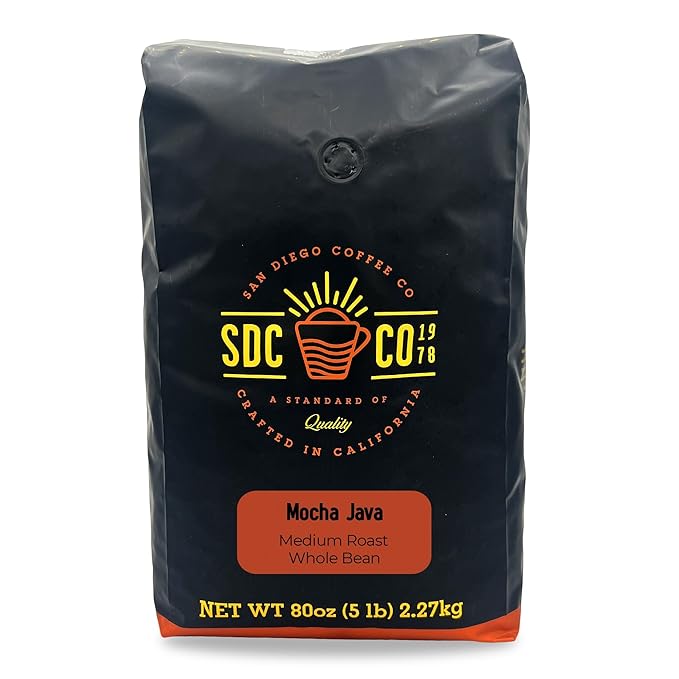 San Diego Coffee Mocha Java, Medium Roast, Whole Bean Coffee, 5-Pound Bag Café en grano tostado