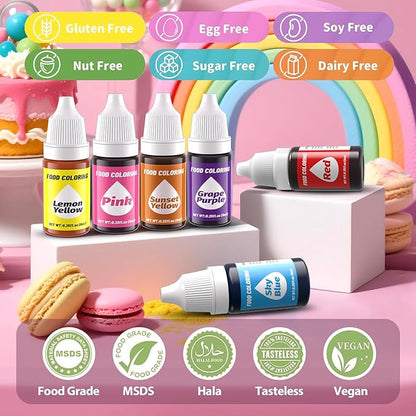 12 Color Gel Food Coloring Liquid Set-KATSPRO Food Grade Tasteless Vibrant Kids Food Coloring Dye for Baking Icing Cake Decorating Cookie Fondant, Frosting, Cookies, Christmas Baking, Easter Egg and DIY Supplies Kit - 0.25 Fl.oz(6ml)/Bottles