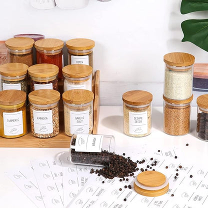 4oz Glass Spice Jars with Bamboo Lids, 20 Pack Clear Borosilicate Glass Food Storage Containers with Wooden Airtight Lids, Cylinder Glass Bottles with Lids for Kitchen Spice Sugar Salt Coffee Tea