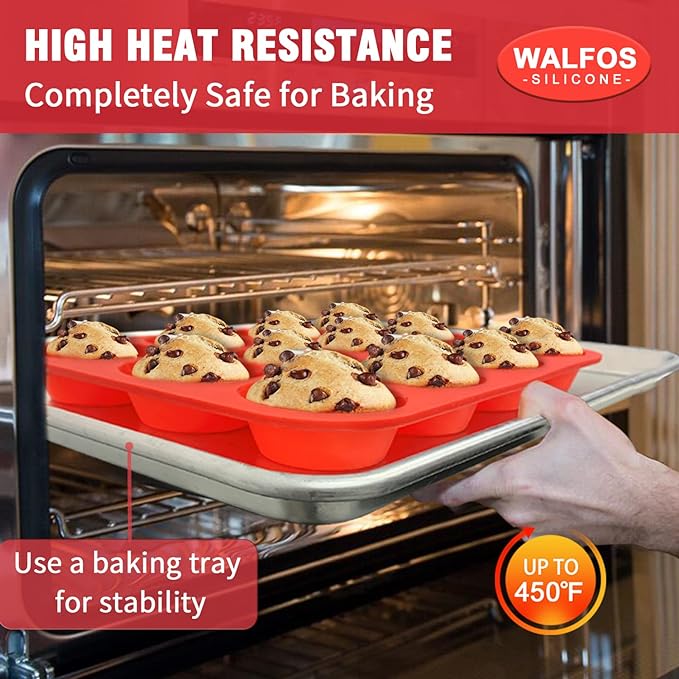 Walfos Silicone Muffin Pan Set - Regular 12 Cups Silicone Muffin Pan and Mini 24 Cups Cupcake Pan - BPA Free and Dishwasher Safe, Great for Making Muffin Cakes, Tart, Bread